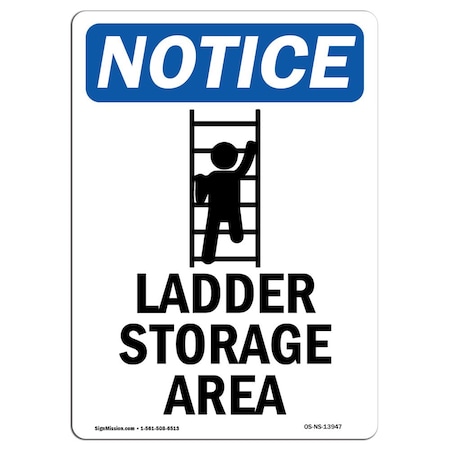 Signmission OSHA Notice, 7" Height, Ladder Storage Area Sign With Symbol, 7" X 5", Portrait OS-NS-D-57-V-13947